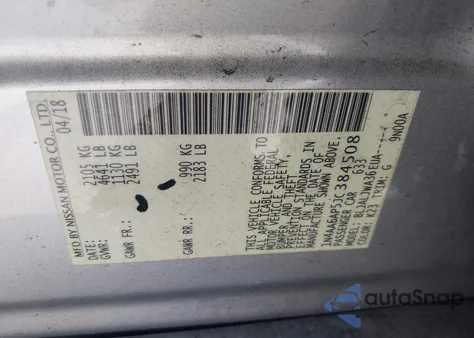 2018 Nissan Maxima 3.5 Sv из США, поврежденный, VIN 1N4AA6AP5JC384508